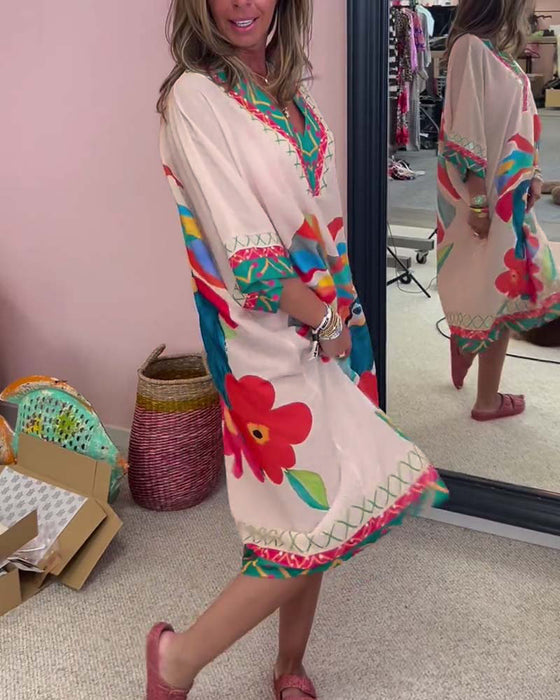 V-neck Graffiti Print Dress