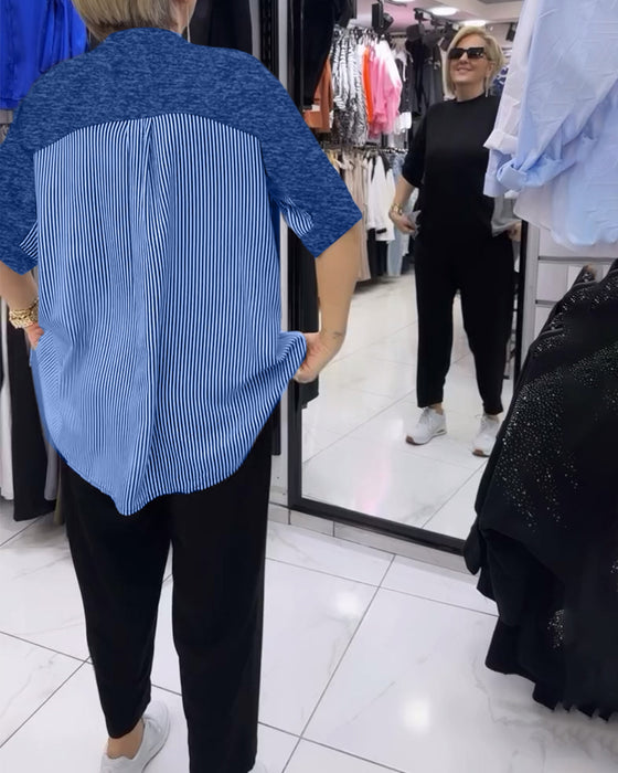 Pinstripe patchwork casual blouse