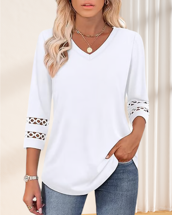 V-Neck Hollow-Out Collar T-Shirt