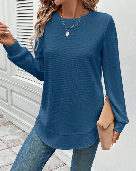 Round Neck Long Sleeve Solid Color Top