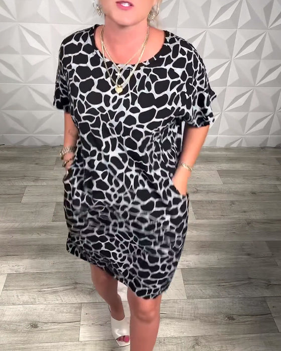 Casual Printed Crew Neck Dress