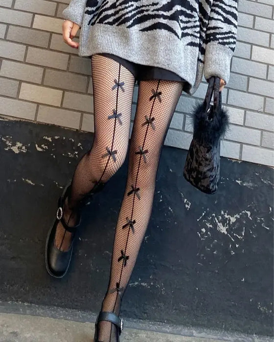 Women's Bow Decor Fishnet Tights