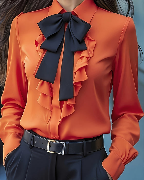 Bow Ruffle Long-Sleeved Shirt