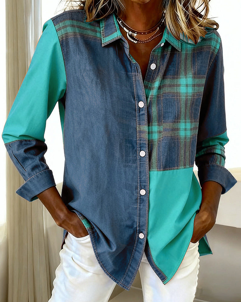 Lapel Plaid Contrast Shirt