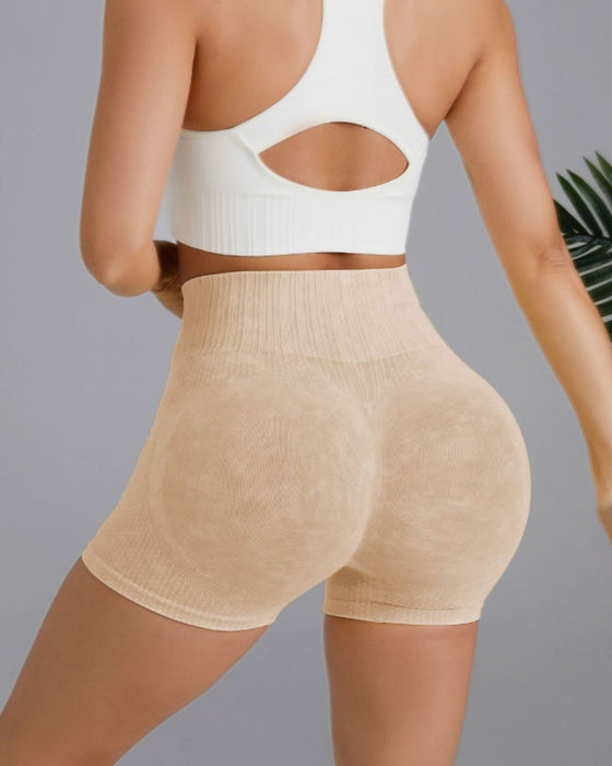 Simple solid color high waist hip shorts