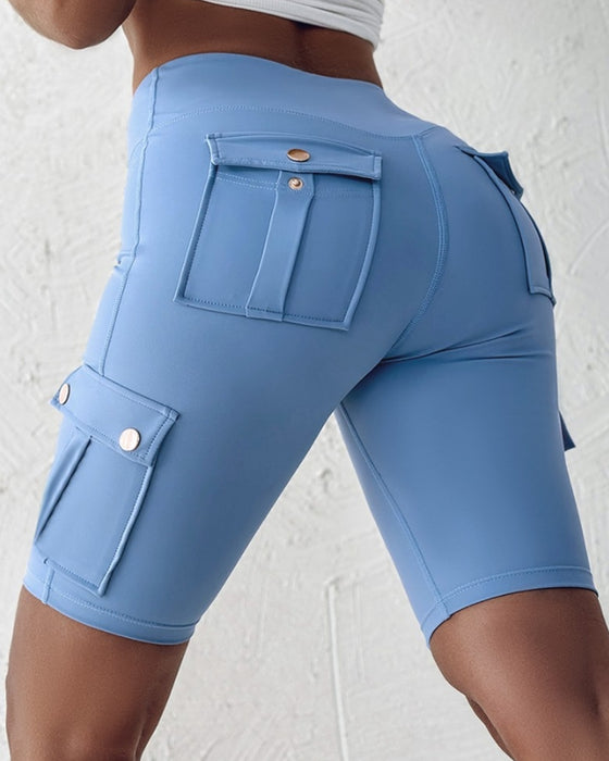 High-waisted cargo pocket shorts