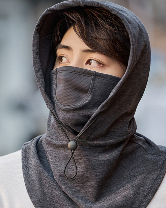 Hooded face mask with neck warmer for cycling