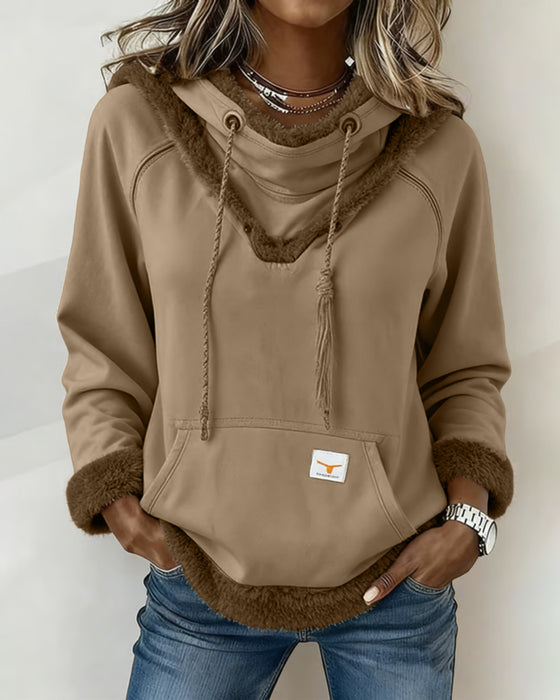 Patchwork Long-Sleeved Pocket Sweatshirt