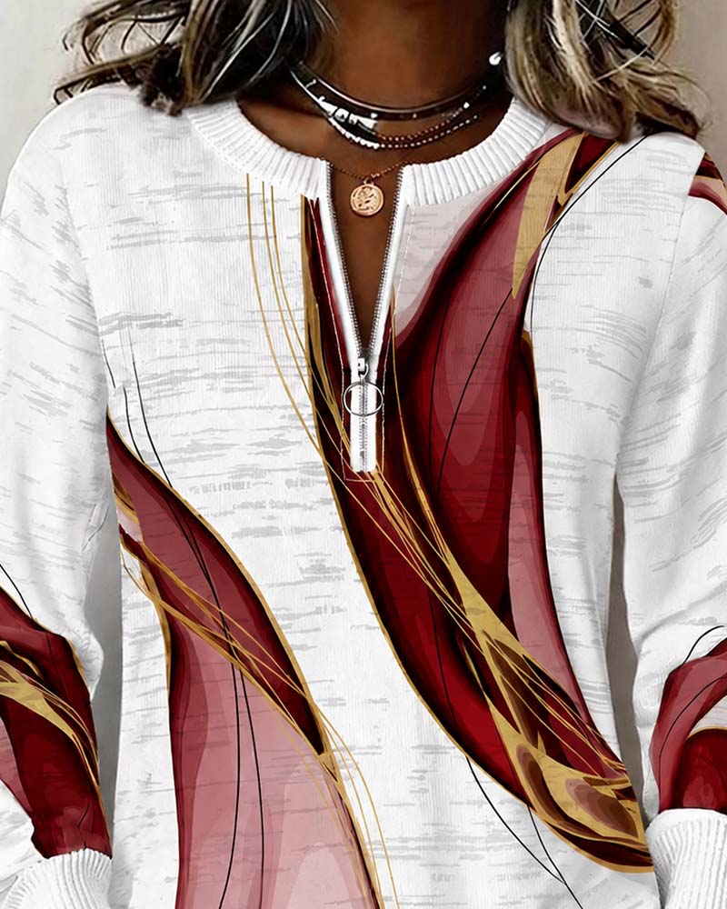 Zipper Pullover Contrast Loose Hoodie