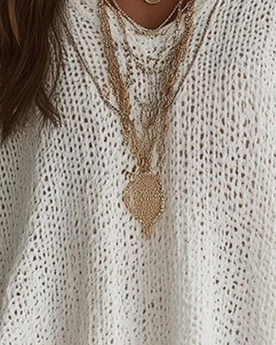 V-Neck Batwing Loose Pullover