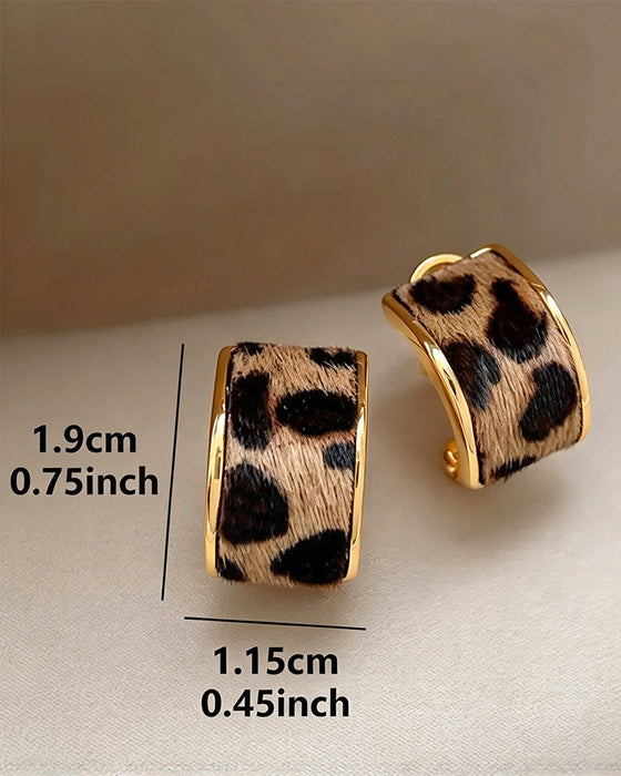 Womens Leopard Print Geometric Statement Hoop Earrings