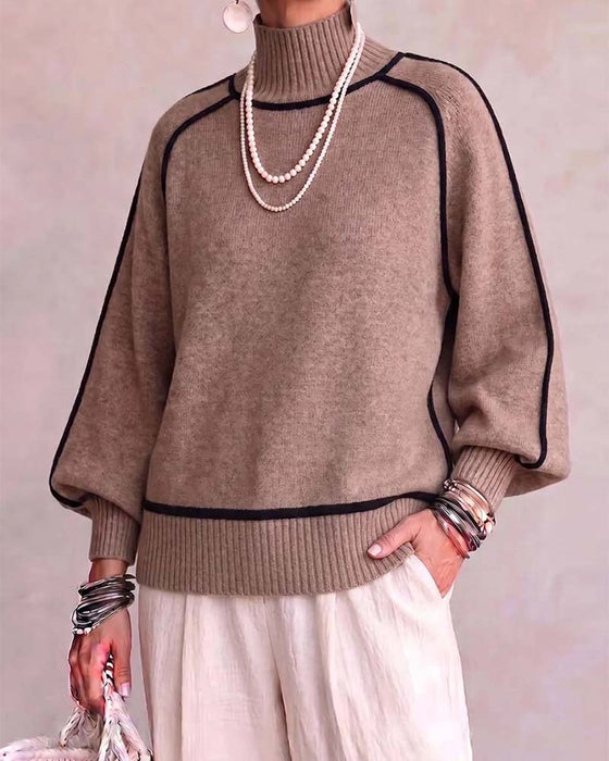 High Neck Line Lantern Sleeve Pullover