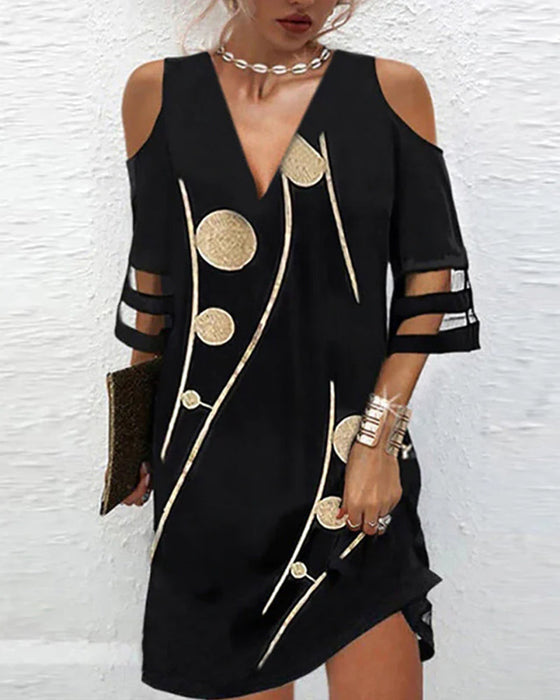 V-Neck Off-Shoulder Lace-Panel Dress