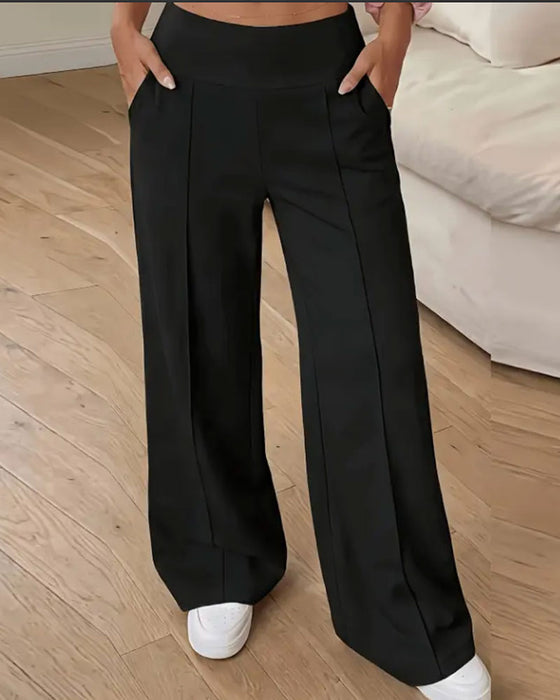 High Waist Pocket Wide-Leg Long Pants