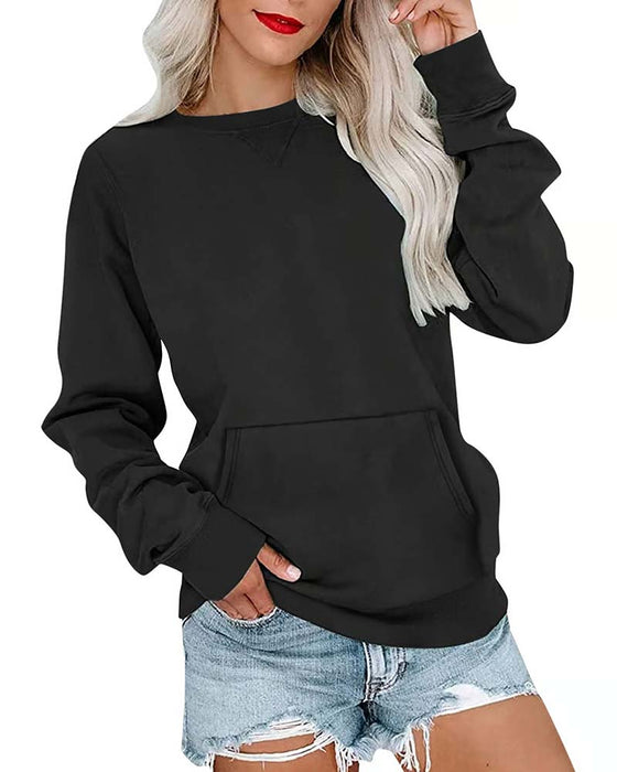 Solid Color Round Neck Long Sleeve Casual Sweatshirt