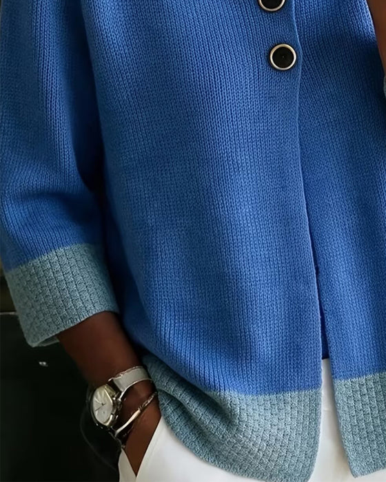 Contrast Color V-Neck Two-Button Cardigan