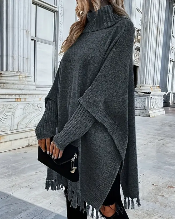 Turtleneck Batwing Sleeve Tassel Jumper