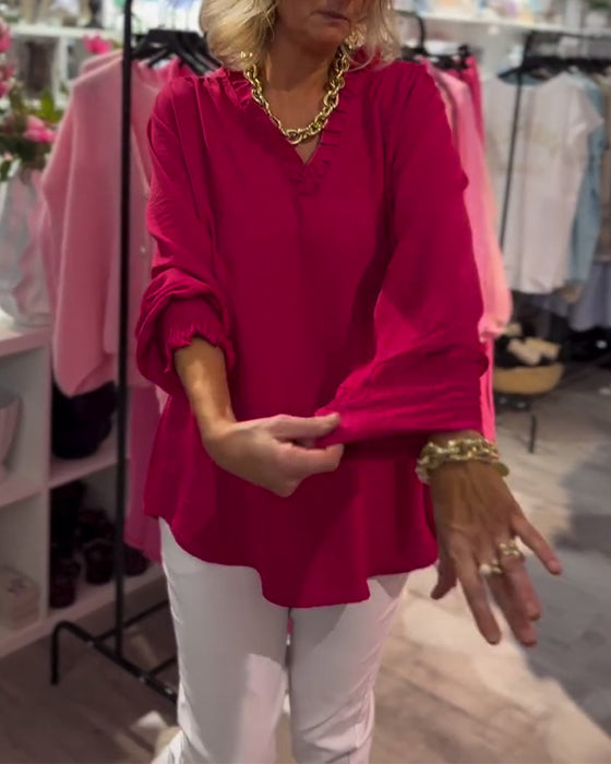 V-Neck Pullover Loose Casual Blouse