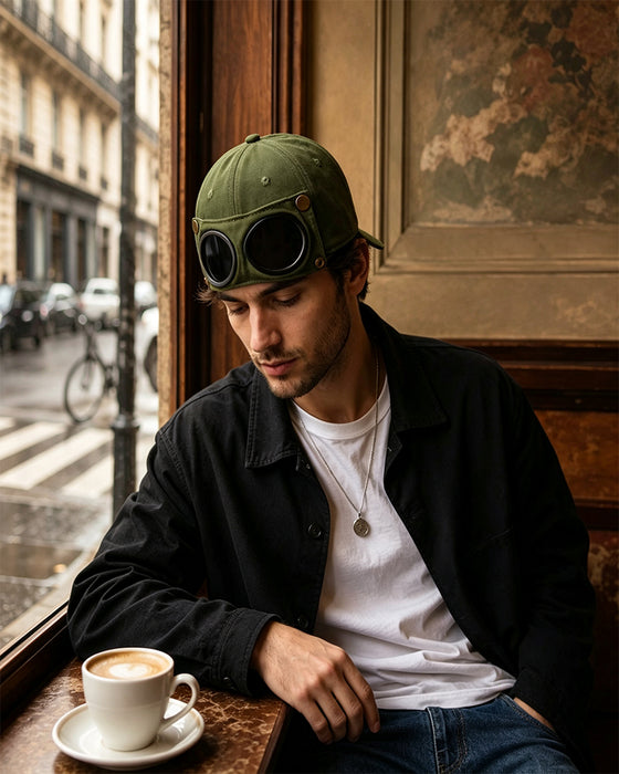 Detachable Goggle Pilot Baseball Cap Vintage Hat for Street Fashion & Daily Outfit
