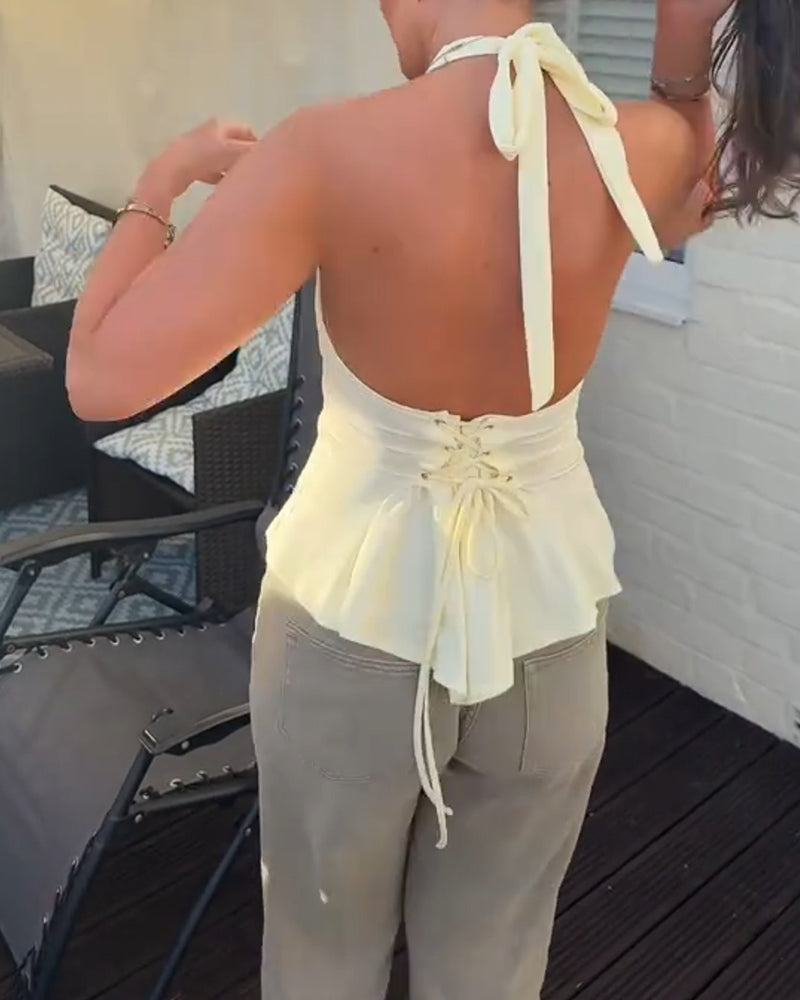 Halter Belted Fitted Tank Top