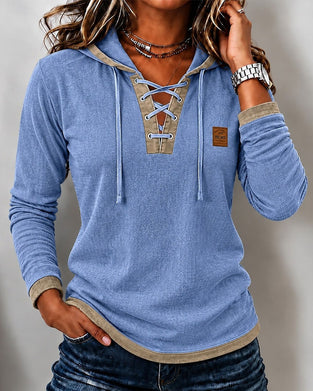 Drawstring Contrasting Slim Fit Top