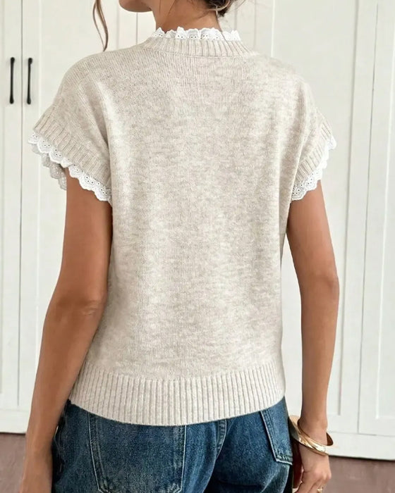 Ruffle Fake Two-Piece Short Sleeve Pullover