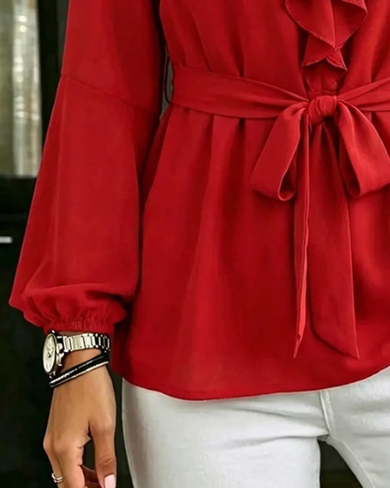 V-Neck Ruffle Casual Blouse