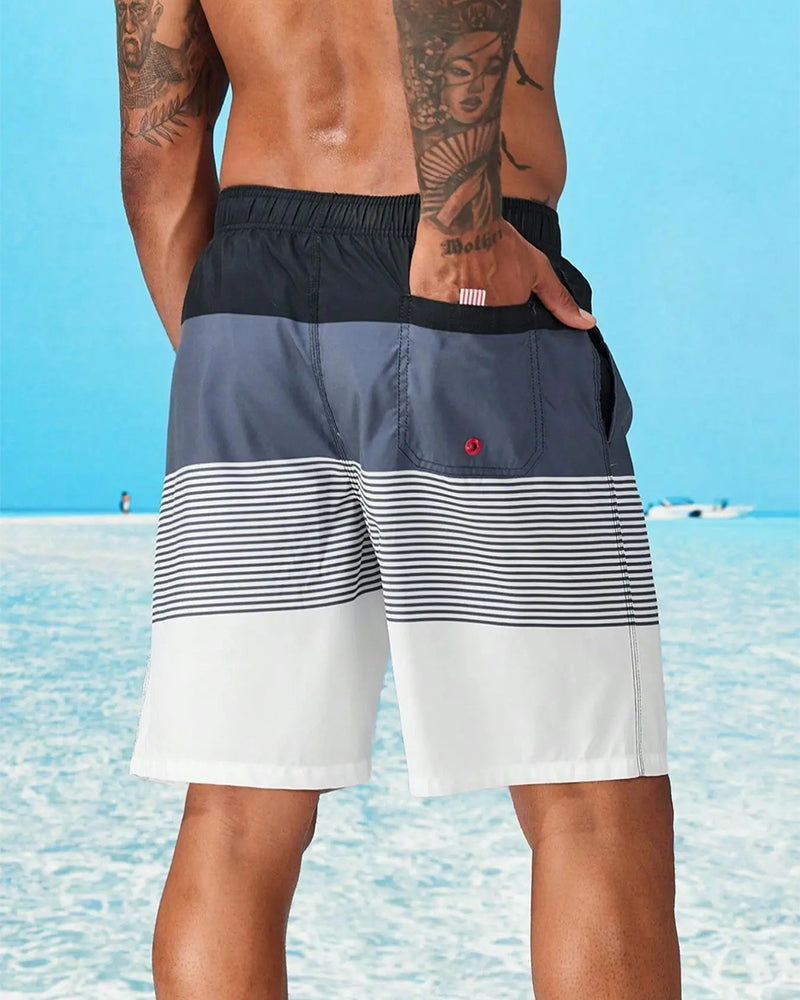 Men's Color-Block Striped Beach Shorts