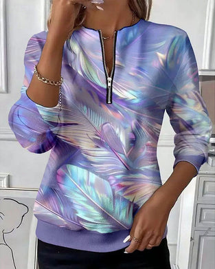 Zip Feather Color Block Sweatshirt