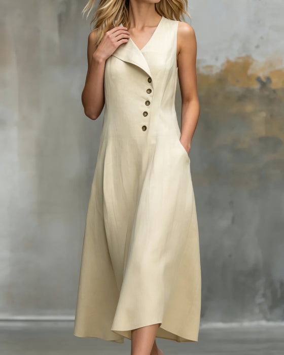Asymmetric Lapel Sleeveless Long Dresses