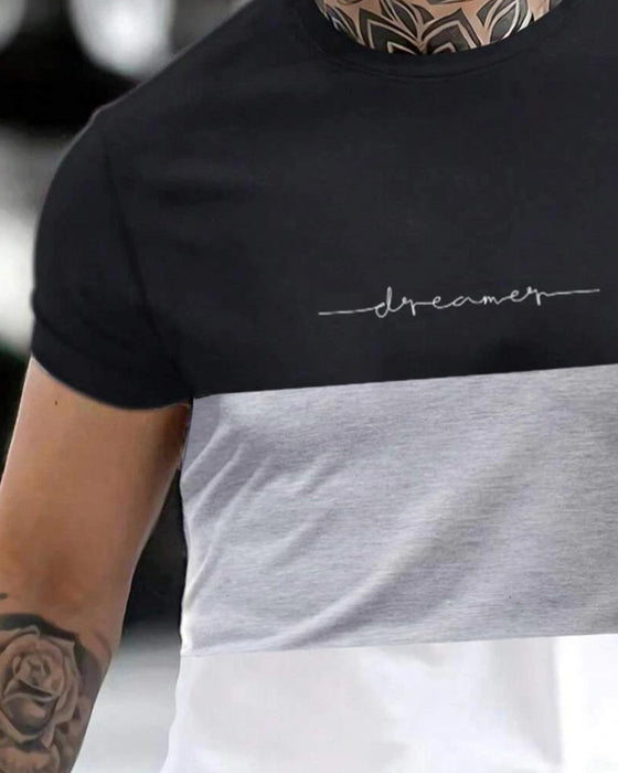 Color Block Crew Neck Short Sleeve T-Shirt