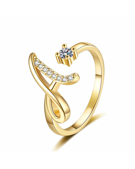 Adjustable Sparkling Initial Ring For Women