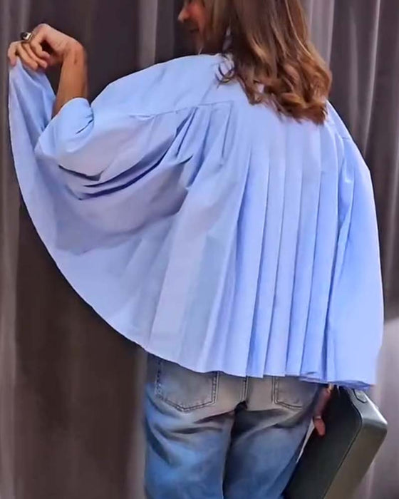 Solid color pleated pocket casual shirt