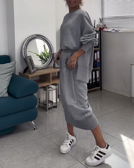 Threaded Sweatshirt & Skirt Set