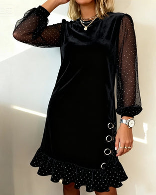 Mesh-Paneled Velvet Lace Dress