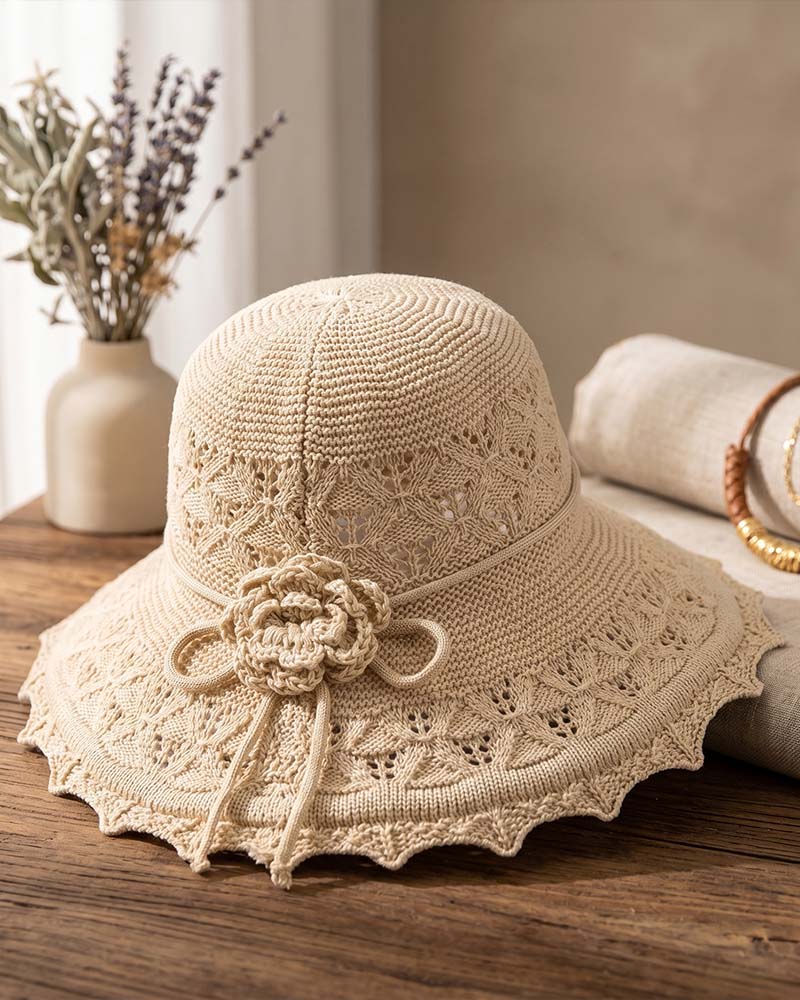 Women's Crocheted Flower Fisherman's Hat