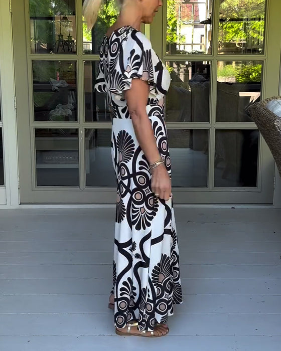 Short sleeve vintage print dress