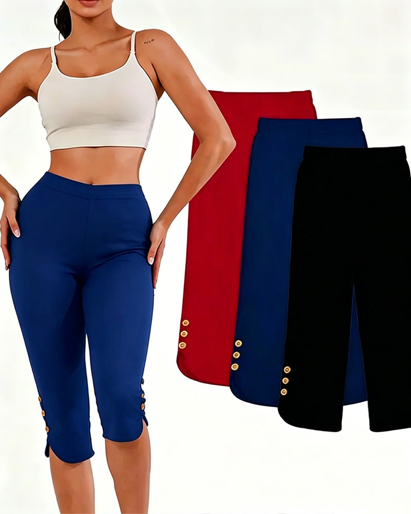 Solid Color Slim-Fit Cropped Leggings
