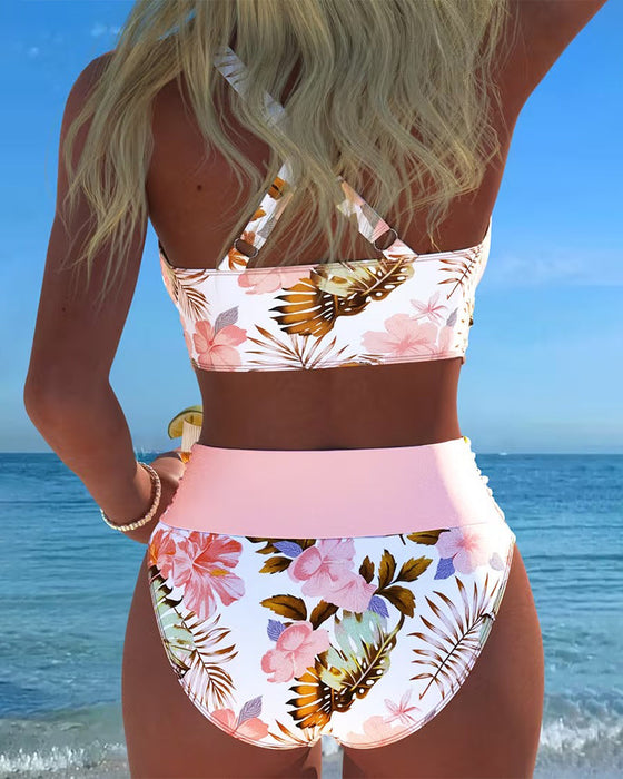 Contrast Floral Split Bikini