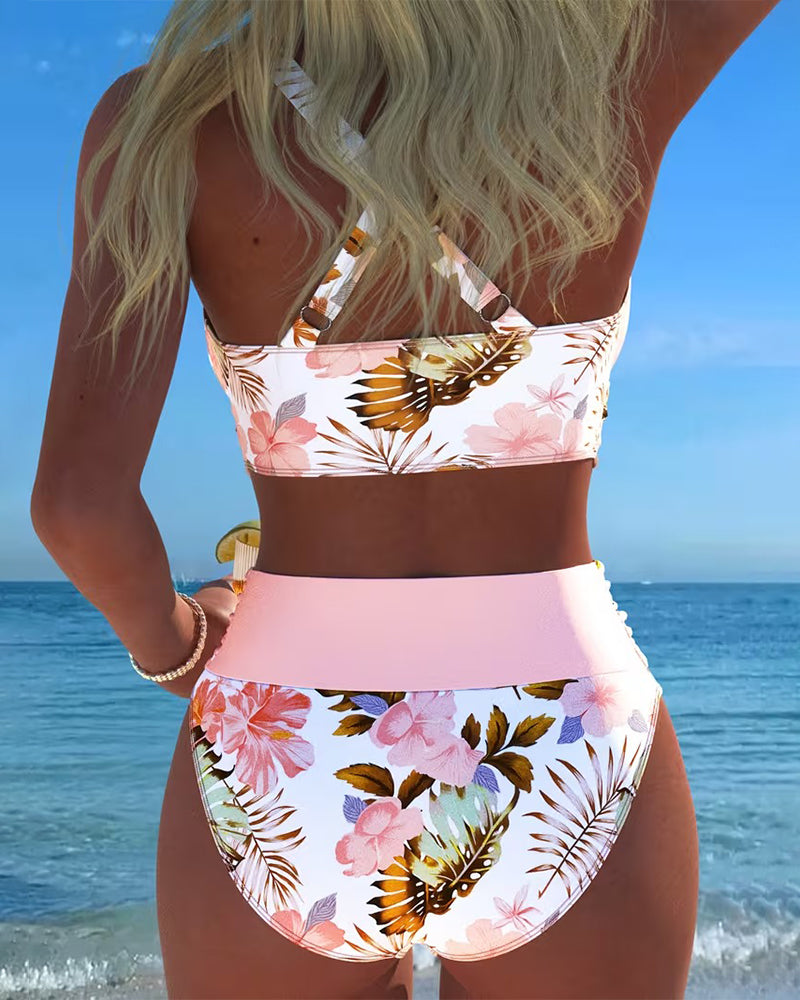 Contrast Floral Split Bikini