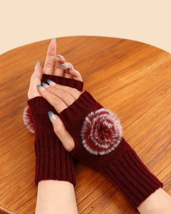 Warm Half-Fingerless Knitted Ball Gloves