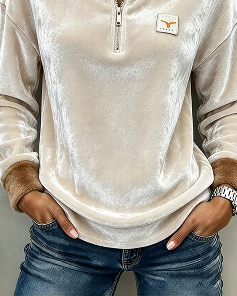Half Zip Fashion Lapel Top