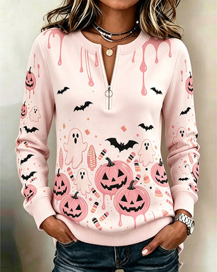 Zipper Long Sleeve Halloween Pumpkin Hoodie