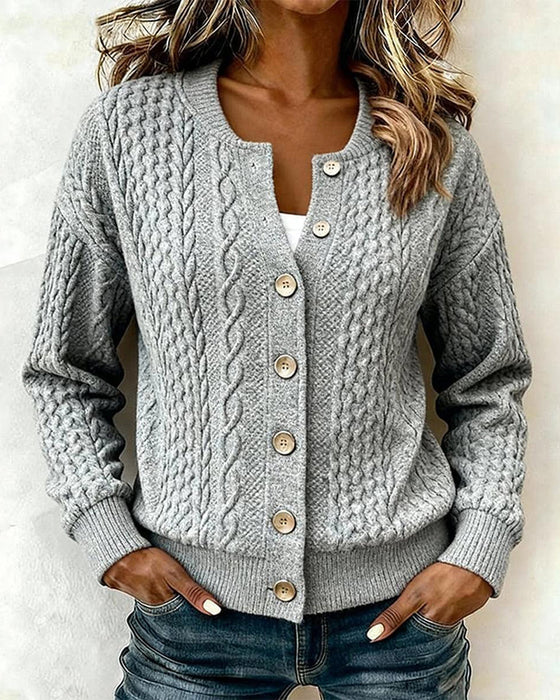 Casual Cable Knit Button Jacket