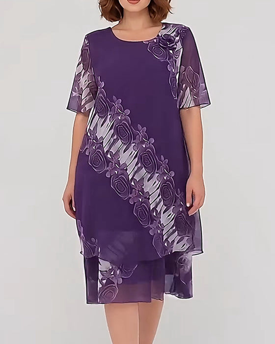 Crew Neck Floral Casual Dress