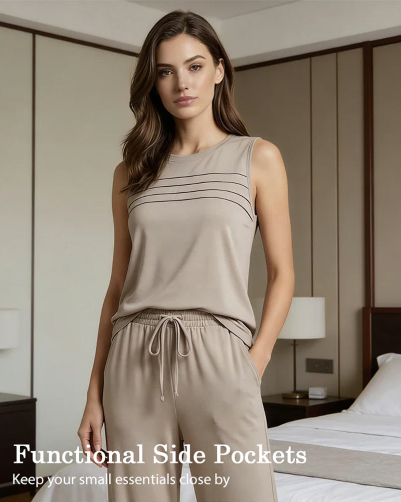 Pleated Vest Top Two-Piece Set