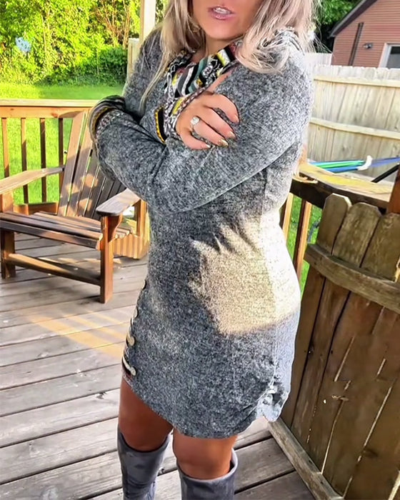 Retro Button Print Dress