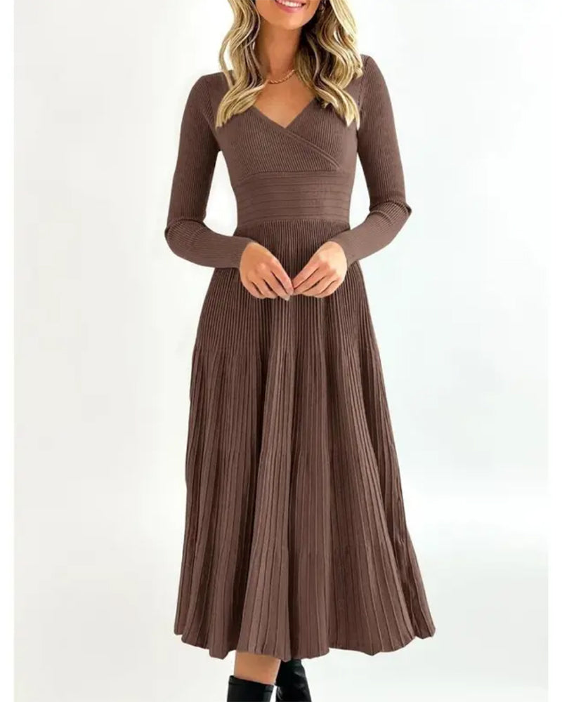 V-Neck Cross Pit Pleated Dress