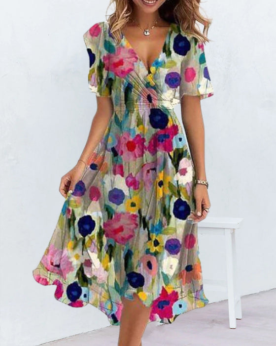 V-neck colorful printed dress