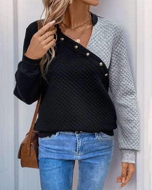 Casual Color-Blocked Long-Sleeved Sweatshirt